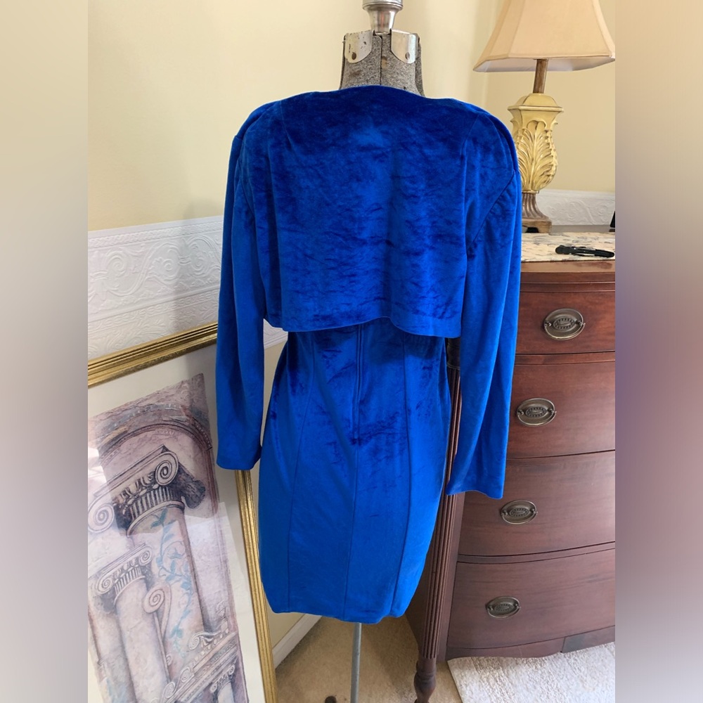 Avon Fashions Sleeveless Blue Velvet Dress w/ Matching Bolero Jacket Size 6 - Picture 14 of 15